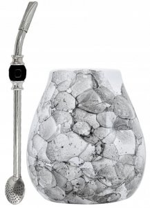 Matero Yerba Mate Cebador Marmol Blanco 350 ml + Bombilla Royal Grande