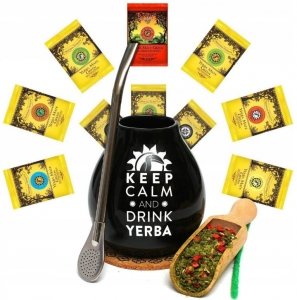 Yerba Mate Green Zestaw Owocowe Big Tykwa Bombilla MIX smaków 10 x 50g