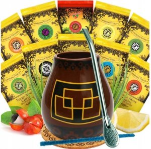 Yerba Mate Green Zestaw Owocowe Big Tykwa Bombilla MIX smaków 10 x 50g