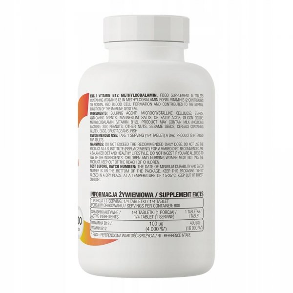 OstroVit Witamina B12 Metylokobalamina 200 tabletek