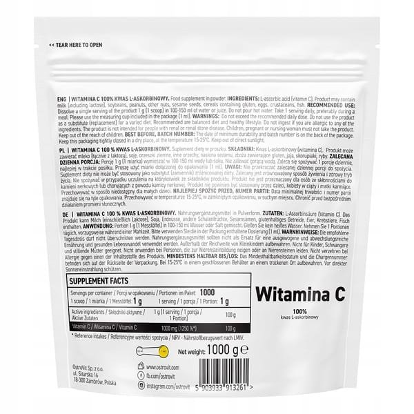 OstroVit Witamina C 1000 g CZYSTA Kwas l-askorbinowy 1kg