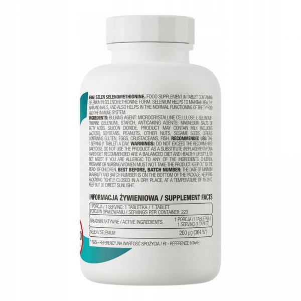 OstroVit Selen 220 tabletek TARCZYCA ODPORNOŚĆ L-selenometionina 200 µg