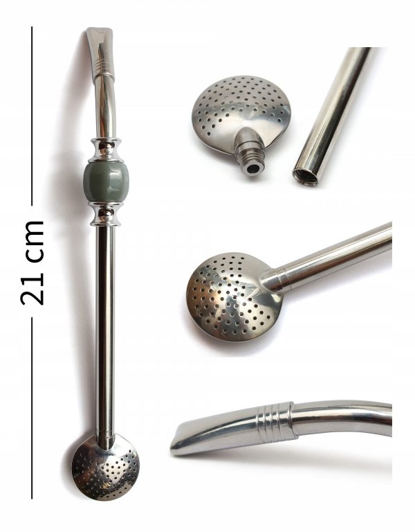 Bombilla nierdzewna INOX Royal Grande Gris Yerba Mate + szczoteczka 21cm