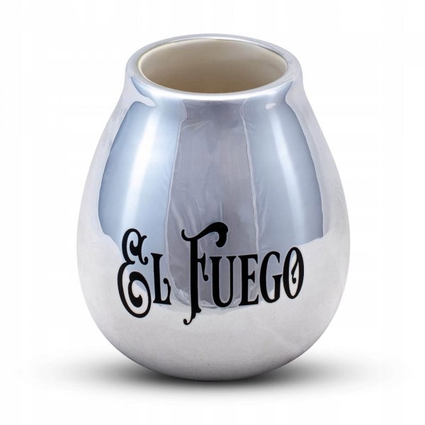 Matero do Yerba Mate ceramiczne srebrne El Fuego + Bombilla Royal Grande