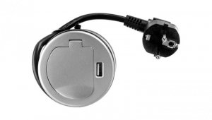 Gniazdo meblowe wpuszczane w blat 1x250V AC z pokrywką, ładowarką USB i przewodem 1,8m OR-AE-1373