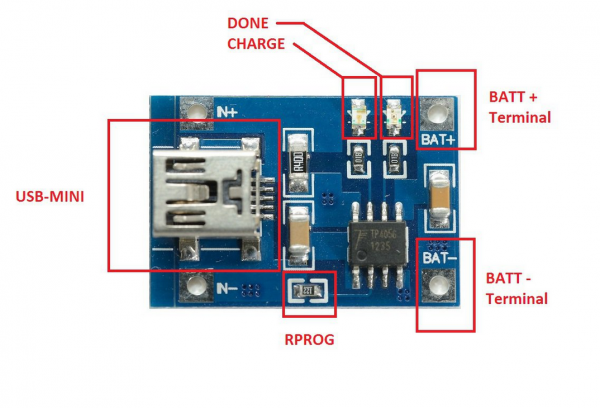 Ładowarka Mini USB 1000mA na Li-pol 1S (3,7V) - TP4056