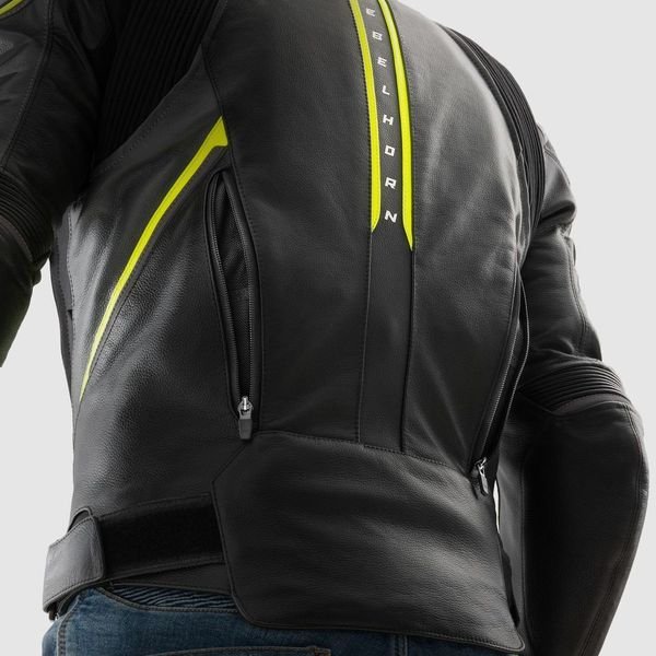 REBELHORN KURTKA SKÓRZANA VELOCE BLACK/GREY/FL YEL