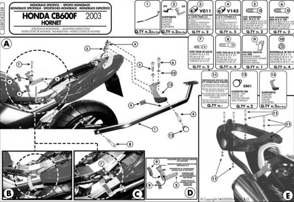 GIVI STELAŻ KUFRA CENTRALNEGO HONDA HORNET 600 03
