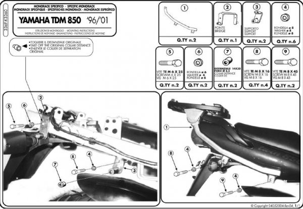 Stelaż centralny Givi 336F do TDM 850 (96 > 01)