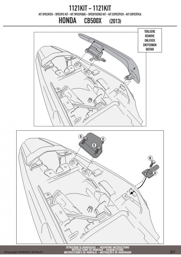 GIVI 1121KIT Zestaw montażowy do stelaża PLX112