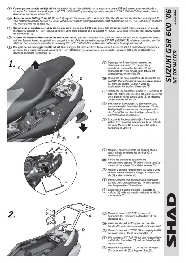 STELAŻ SHAD KSHS0GS66ST SUZUKI GSR-600 - 05/11