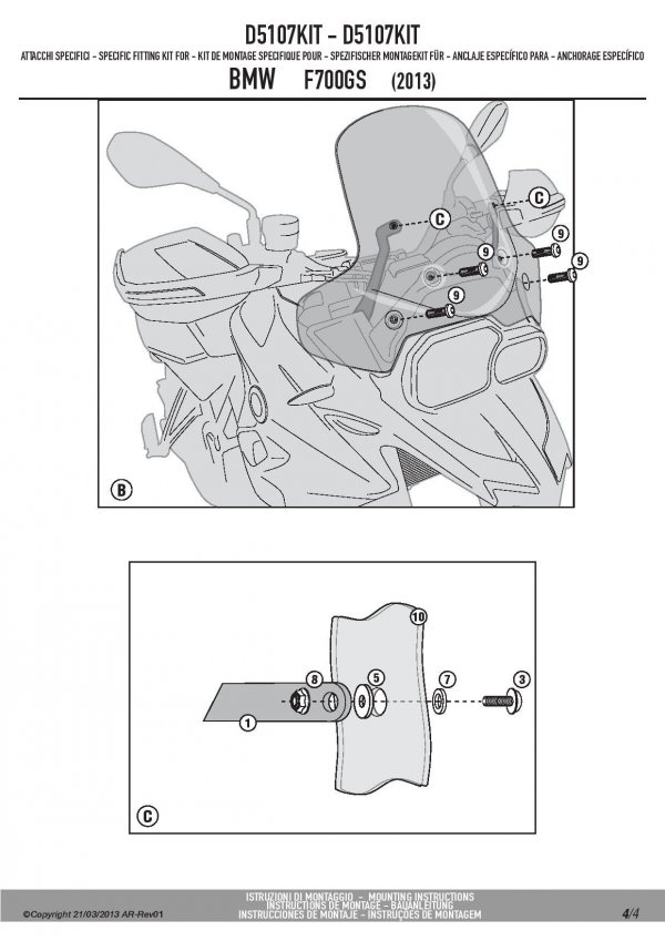 KAPPA D5107KIT MOCOWANIE SZYBY 5107DT DO BMW F700GS (13-14)