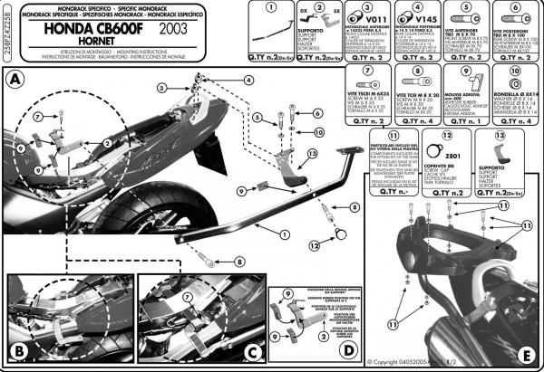 Stelaż Givi 258fz do Hornet 600 (03 - 06) monorack