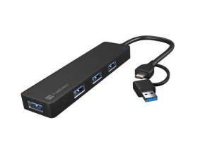 Hub USB Natec Mayfly 4xUSB 3.0 czarny USB-C + Adapter USB-A