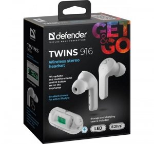 Słuchawki z mikrofonem Defender TWINS 916 bezprzewodowe Bluetooth białe