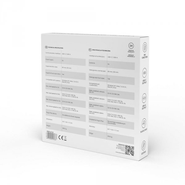 Nagrywarka DVD-RW SAVIO AK-59 zewnętrzna slim USB-C/USB-A