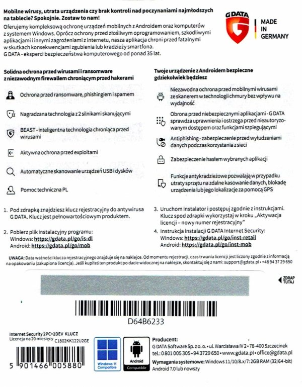 Oprogramowanie antywirusowe GDATA Internet Security 2+2 20m-cy karta-klucz