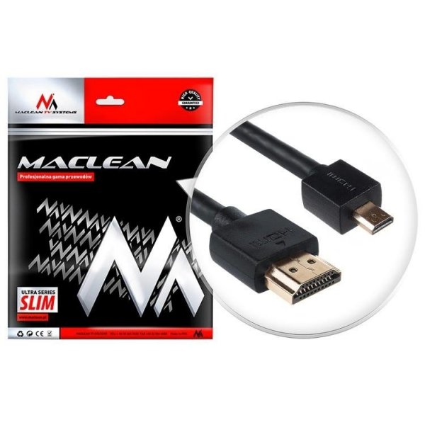 Kabel HDMI A-D Maclean MCTV-722 HDMI 1.4 (M) - microHDMI 1.4 (M) ULTRA SLIM, czarny 2m