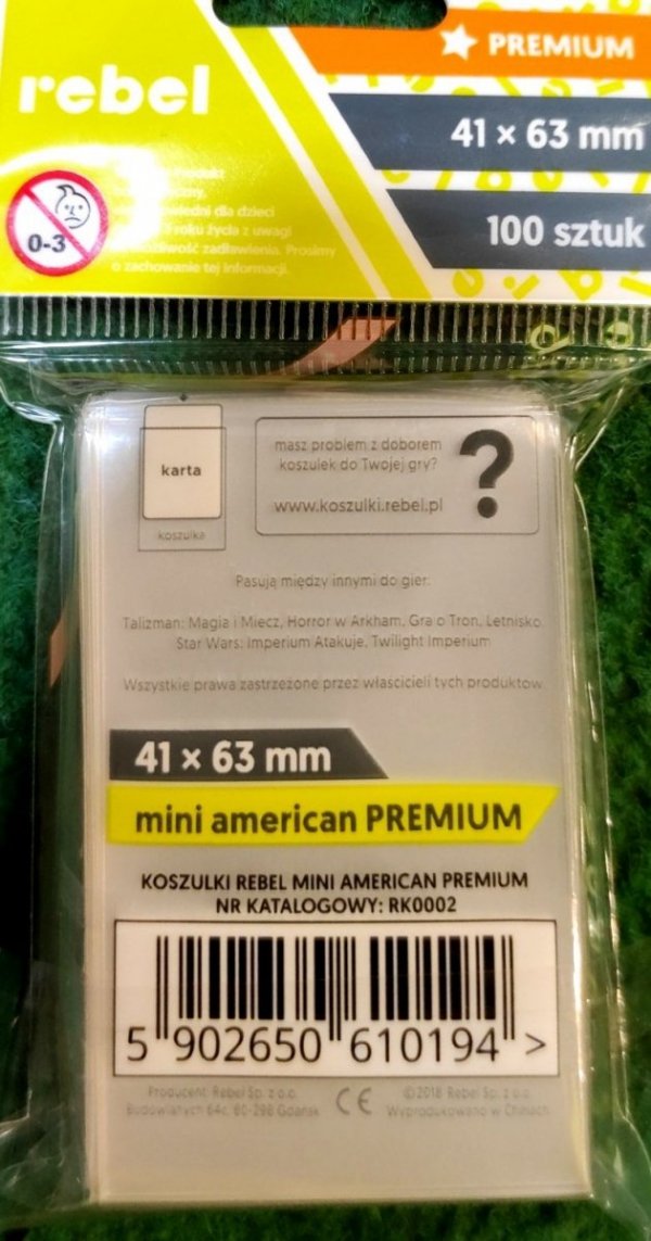 Koszulki na karty Rebel (41x63 mm) &quot;Mini American Premium&quot; 100 sztuk