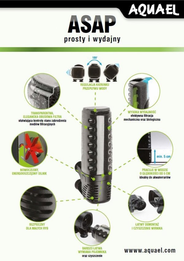 Aquael Filtr Wewnętrzny Asap 500 do 150L 3xGąbka