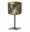 Lampa stołowa z materiałowym abażurem 20 cm, kolor złoty z czarnym wzorem, stelaż metalowy, E27