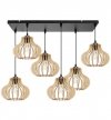 Regulowana lampa wisząca, prostokątna podsufitka, 6 kloszy o oryginalnym kształcie z drewnianych lameli, 23 cm, E27 LIGHT HOME