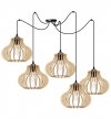 Lampa wisząca typu pająk, 5 drewnianych kloszy ażurowych o oryginalnym kształcie 23 cm, okrągła podsufitka, E27 LIGHT HOME