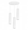 Lampa wisząca na okrągłej podsufitce 30 cm, 3 podłużne wąskie klosze metalowe tuba 6 cm, GU10 LIGHT HOME