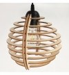 Lampa wisząca typu pająk, klosz drewniana kula ażurowa 21 cm z poziomymi lamelami, okrągła podsufitka, E27 LIGHT HOME