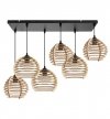 Lampa wisząca z prostokątną podsufitką 60 cm, 6 drewnianych kloszy 21 cm w formie ażurowych kul, E27 LIGHT HOME