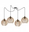 Lampa wisząca typu pająk, 4 klosze drewniana kula ażurowa 21 cm z poziomymi lamelami, okrągła podsufitka, E27 LIGHT HOME