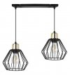 Lampa wisząca na szerokiej listwie 40 cm, 2 klosze druciane czarne metalowe 18 cm ze złotym wykończeniem, E27 LIGHT HOME