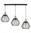 Lampa wisząca na szerokiej listwie 60 cm, 3 klosze druciane czarne metalowe 18 cm ze złotym wykończeniem, E27 LIGHT HOME