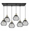 Lampa wisząca na szerokiej listwie 60 cm, 6 drucianych, czarnych, metalowych kloszy 18 cm ze złotym wykończeniem, E27 LIGHT HOME