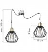 Lampa wisząca typu pająk, 2 klosze druciane czarne metalowe 18 cm ze złotym wykończeniem, E27 LIGHT HOME