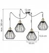 Lampa wisząca typu pająk, 4 druciane czarne klosze metalowe 18 cm ze złotym wykończeniem, E27 LIGHT HOME