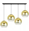 Lampa wisząca na szerokiej prostokątnej listwie 80 cm, 4 klosze szklane złote kule 20 cm, E27 LIGHT HOME