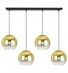 Lampa wisząca na szerokiej prostokątnej listwie 80 cm, 4 klosze szklane złote kule 15 cm, E27 LIGHT HOME