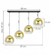 Lampa wisząca na szerokiej prostokątnej listwie 80 cm, 4 klosze szklane złote kule 15 cm, E27 LIGHT HOME