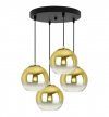 Lampa wisząca na okrągłej podsufitce 30 cm, 4 klosze szklane złote kule 15 cm, E27 LIGHT HOME