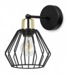 Kinkiet ścienny, czarny metalowy klosz druciany 18 cm, złote wykończenie, ramię proste, E27 LIGHT HOME
