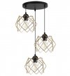 Lampa wisząca sufitowa STELLA, potrójny żyrandol z okrągłą listwą, czarny, złote klosze, styl loft