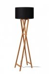 LAMPA PODŁOGOWA STOJĄCA DREWNIANA Z CZARNYM LNIANYM KLOSZEM ABAŻUREM DO SALONU LUCIDE TRAFALGAR 30763/81/72