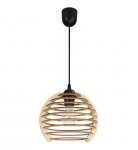 Lampa wisząca na podsufitce 6 cm z drewnianym, ażurowym kloszem 21 cm w kształcie kuli, E27 LIGHT HOME