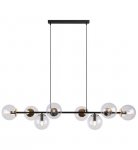 Lampa sufitowa SIENA, wisząca, długi czarny żyrandol listwa, glamour, bezbarwne kule, złote akcenty