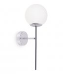 Lampa typu kinkiet SIENA, ścienna, sufitowa, konstrukcja chrom, biały klosz w kształcie kuli, styl loft, E14