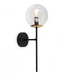 Lampa ścienna SIENA, czarny plafon w stylu loft, złote akcenty, przezroczysty klosz w kształcie kuli, gwint E14