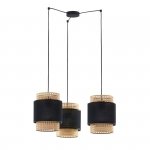 TK LIGHTING BOHO BLACK 6549  LAMPA WISZĄCA POTRÓJNA CZARNA Z ABAŻURAMI RATTANOWA EKO NATURAL