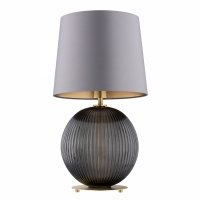 DUŻA LAMPA STOŁOWA NOCNA SZKLANA DO SALONU SYPIALNI NA KOMODĘ W STYLU GLAMOUR GRAFITOWA Z SZARYM ABAŻUREM ARGON HAMILTON 8539 