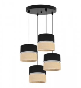 Regulowana lampa wisząca z abażurem JUTA, czarno - beżowa, 4 źródła światła E27, okrągła podsufitka LIGHT HOME